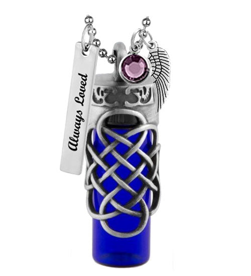 Celtic Intertwine Blue Cobalt Pendant Urn - Love Charms Option