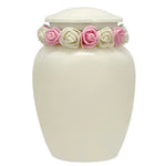 Ivory Child Wings Urn & Pink Tribute Wreath™ - Pro Sand Carved Engraving
