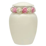 Ivory Child Wings Urn & Pink Tribute Wreath™ - Pro Sand Carved Engraving