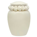 Ivory Child Wings Urn & White Tribute Wreath™ - Pro Sand Carved Engraving