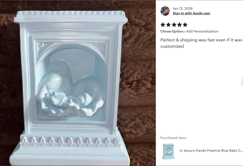 In Jesus's Hands Preemie Blue Baby Cremation Urn