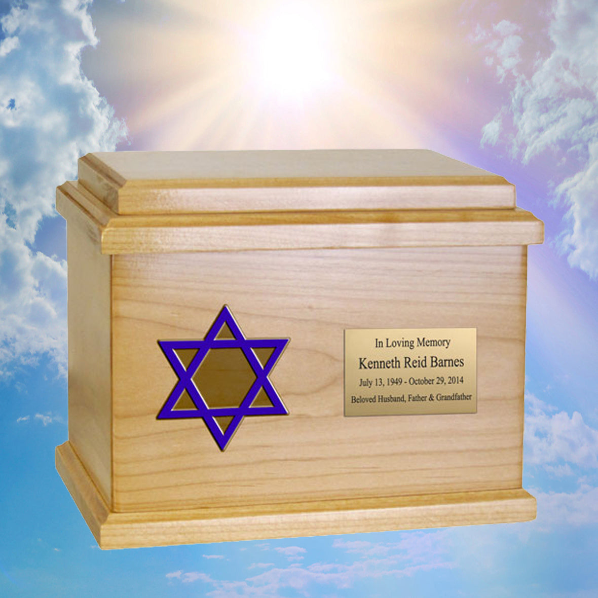 Jewish Star of David Oak Adult Cremation Urn