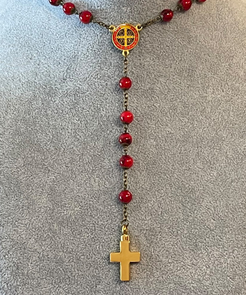 Jubilee Metal Red Rosary Necklace Urn