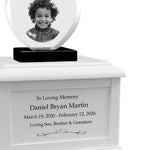 Memorial Heart Child 3D Crystal White Wood Urn Set
