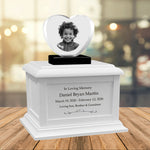 Memorial Heart Child 3D Crystal White Wood Urn Set