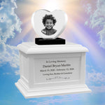 Memorial Heart Child 3D Crystal White Wood Urn Set