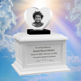 Memorial Heart Child 3D Crystal White Wood Urn Set
