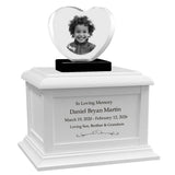 Memorial Heart Child 3D Crystal White Wood Urn Set
