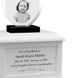 Memorial Heart Child 3D Crystal White Wood Urn Set