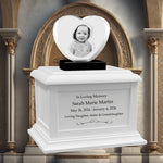 Memorial Heart Child 3D Crystal White Wood Urn Set