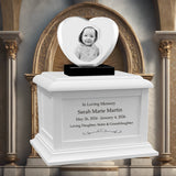 Memorial Heart Child 3D Crystal White Wood Urn Set