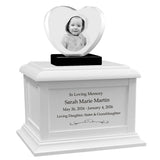 Memorial Heart Child 3D Crystal White Wood Urn Set
