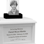 Memorial Rectangle Child 3D Crystal White Wood Urn Set