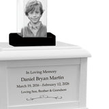Memorial Rectangle Child 3D Crystal White Wood Urn Set