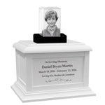 Memorial Rectangle Child 3D Crystal White Wood Urn Set