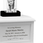 Memorial Rectangle Child 3D Crystal White Wood Urn Set