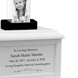 Memorial Rectangle Child 3D Crystal White Wood Urn Set