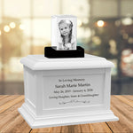 Memorial Rectangle Child 3D Crystal White Wood Urn Set