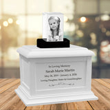 Memorial Rectangle Child 3D Crystal White Wood Urn Set