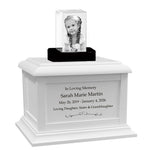 Memorial Rectangle Child 3D Crystal White Wood Urn Set