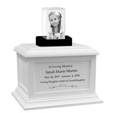 Memorial Rectangle Child 3D Crystal White Wood Urn Set