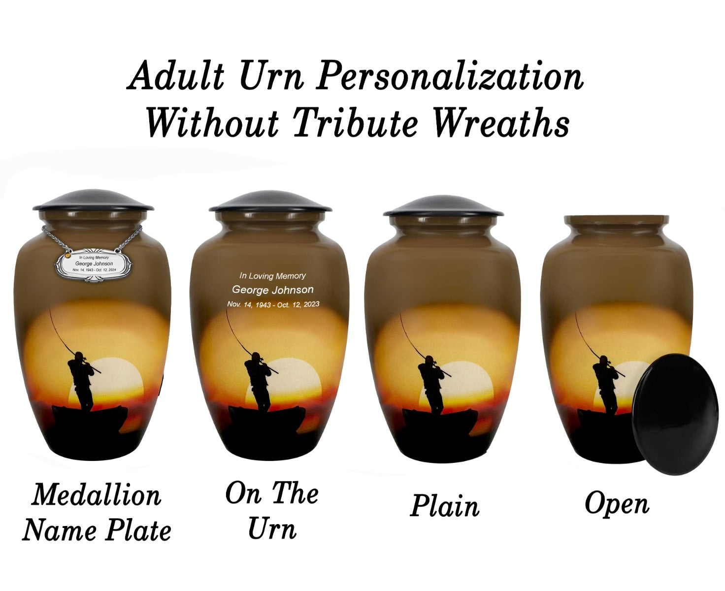 Lake Fishing Medium or Adult Cremation Urn - Tribute Wreath™ Option - Pro Personalization - Burial Vault Option