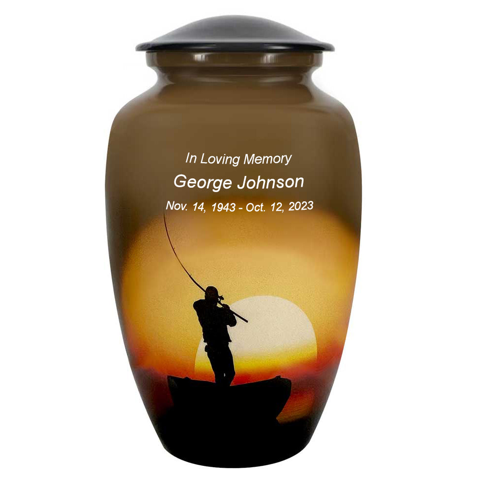 Lake Fishing Medium or Adult Cremation Urn - Tribute Wreath™ Option - Pro Personalization - Burial Vault Option