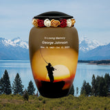 Lake Fishing Medium or Adult Cremation Urn - Tribute Wreath™ Option - Pro Personalization - Burial Vault Option