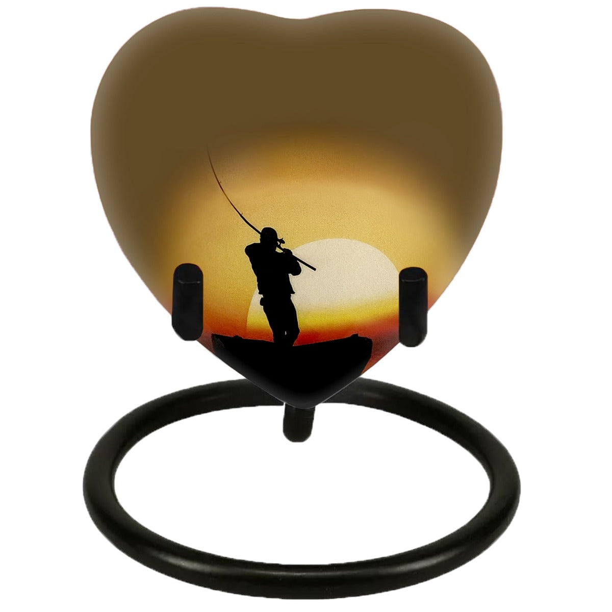 Lake Fishing Heart Keepsake Urn - Stand Option