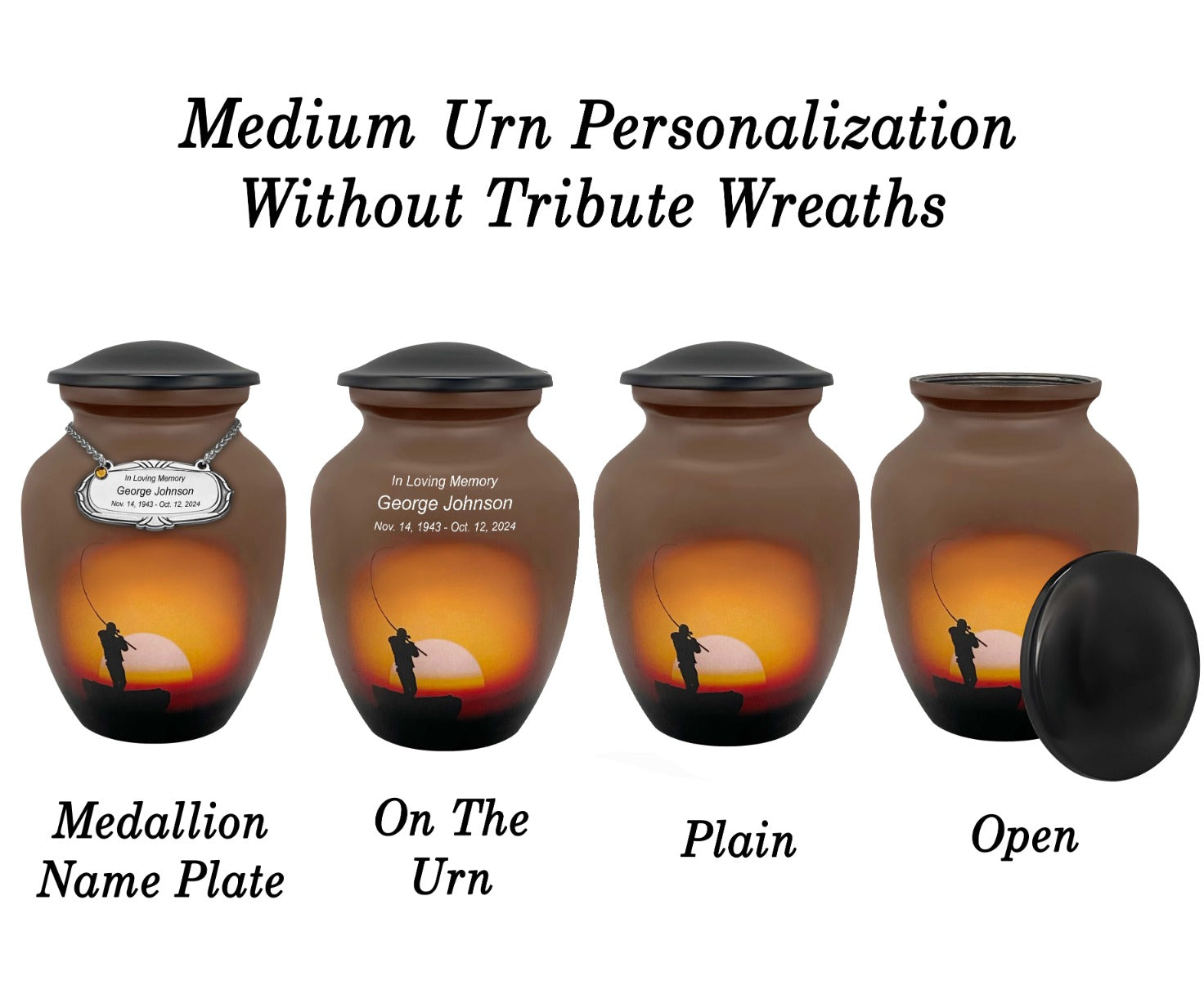 Lake Fishing Medium or Adult Cremation Urn - Tribute Wreath™ Option - Pro Personalization - Burial Vault Option