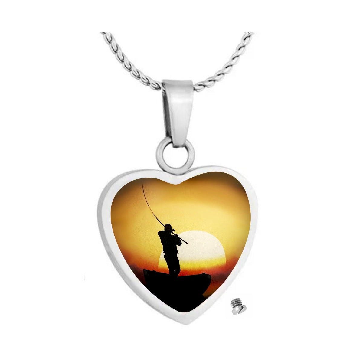 Lake Fishing Heart Jewelry Urn - Love Charms® Option