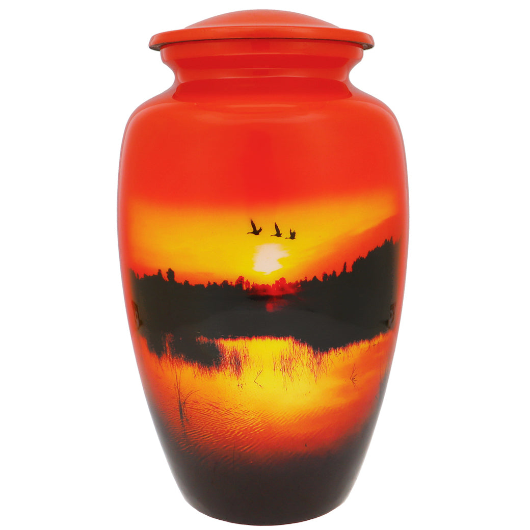 Lakeside Sunset Cremation Urn - Tribute Wreath™ - Pro Sand Carved Engraving