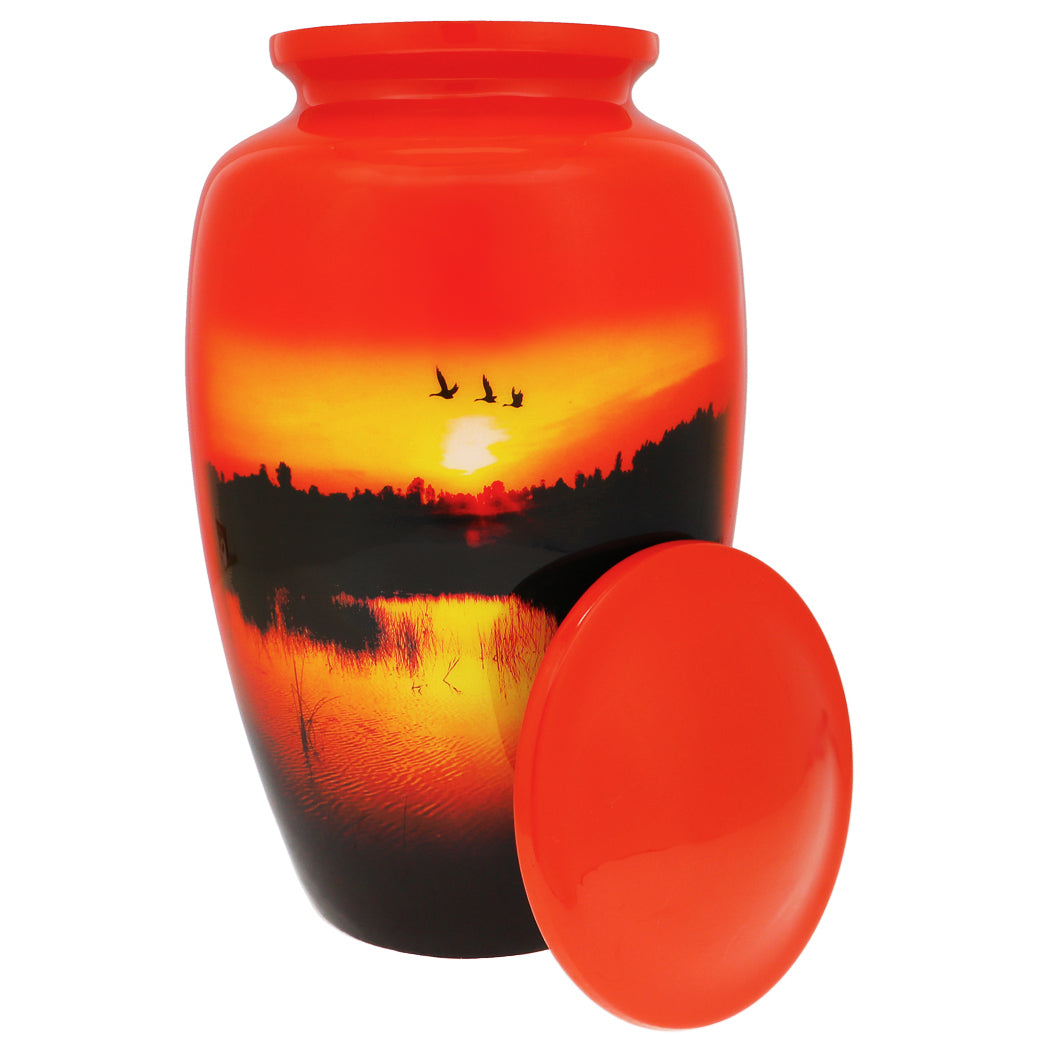 Lakeside Sunset Cremation Urn - Tribute Wreath™ - Pro Sand Carved Engraving