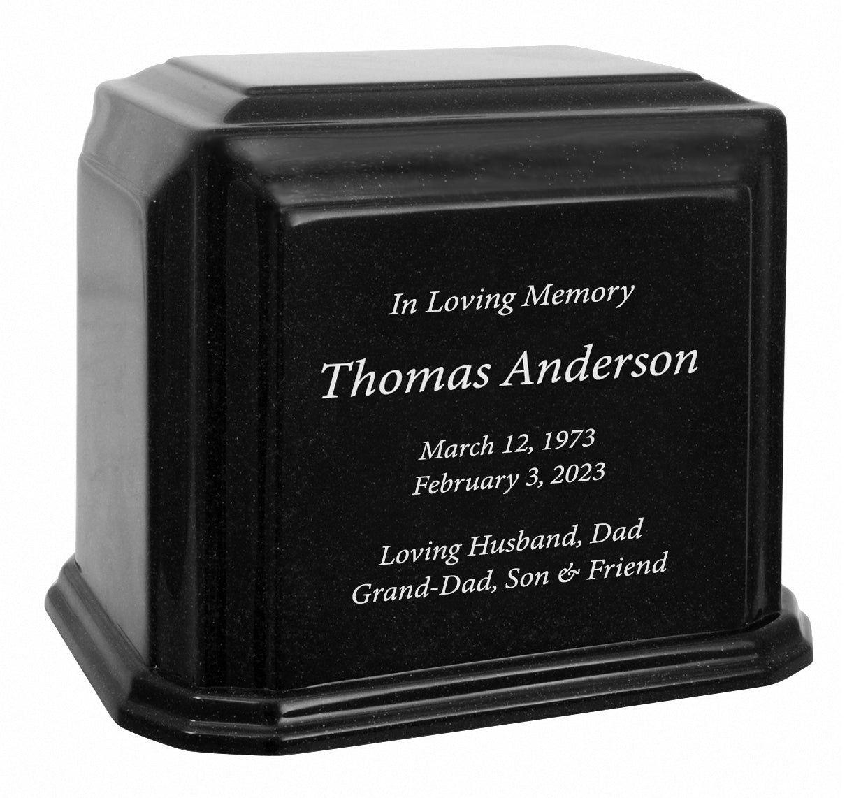 3D Diamond Crystal Black Monarch Granite Extra Large Adult Urn
