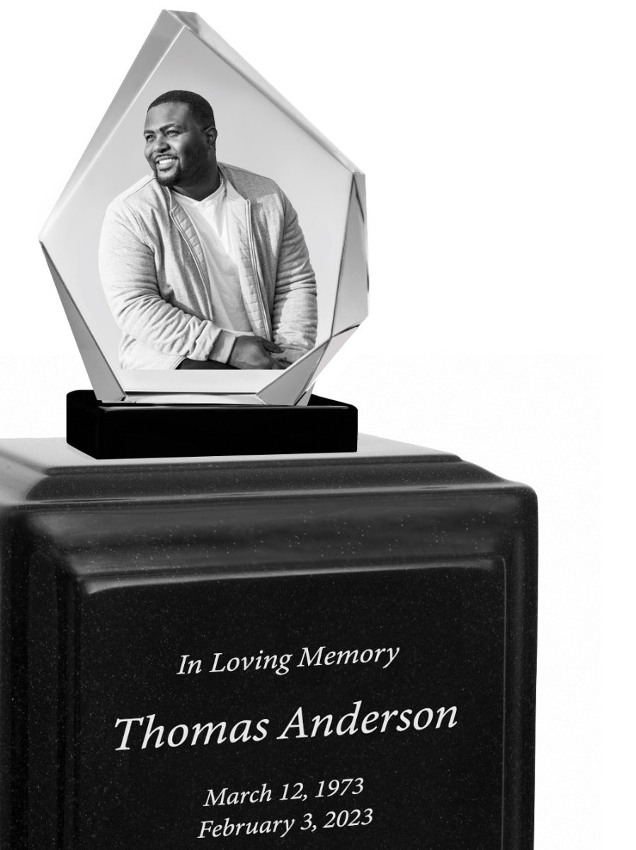3D Diamond Crystal Black Monarch Granite Extra Large Adult Urn