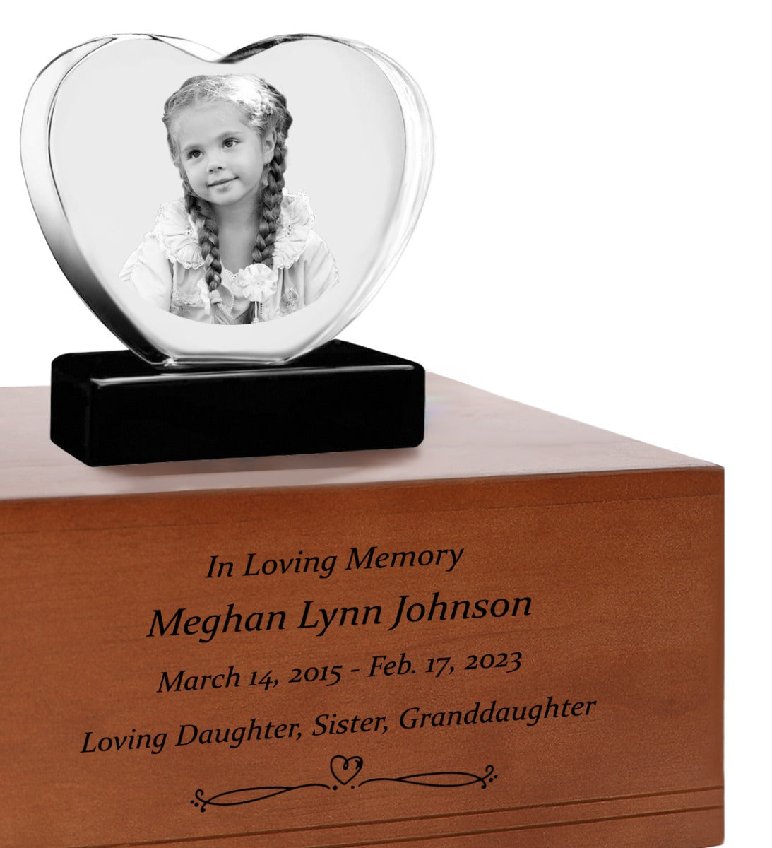 Child Memorial Heart 3D Crystal Hearts Wood Urn Set