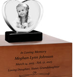 Child Memorial Heart 3D Crystal Hearts Wood Urn Set