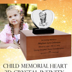 Child Memorial Heart 3D Crystal Hearts Wood Urn Set