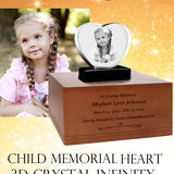 Child Memorial Heart 3D Crystal Hearts Wood Urn Set