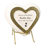Large Dog Golden Heart Photo or Paw Prints Urn - Dog Brass Urn - Free Golden Stand