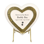 Large Dog Golden Heart Photo or Paw Prints Urn - Dog Brass Urn - Free Golden Stand