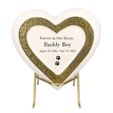 Large Dog Golden Heart Photo or Paw Prints Urn - Dog Brass Urn - Free Golden Stand