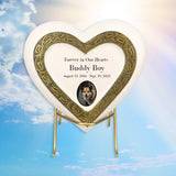 Large Dog Golden Heart Photo or Paw Prints Urn - Dog Brass Urn - Free Golden Stand