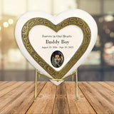 Large Dog Golden Heart Photo or Paw Prints Urn - Dog Brass Urn - Free Golden Stand