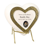 Large Dog Golden Heart Photo or Paw Prints Urn - Dog Brass Urn - Free Golden Stand