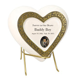 Large Dog Golden Heart Photo or Paw Prints Urn - Dog Brass Urn - Free Golden Stand