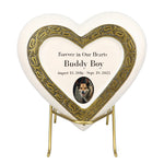 Large Golden Heart Photo or Paw Prints Urn - Dog Brass Urn - Free Golden Stand