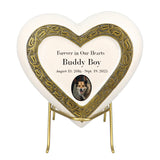 Large Golden Heart Photo or Paw Prints Urn - Dog Brass Urn - Free Golden Stand