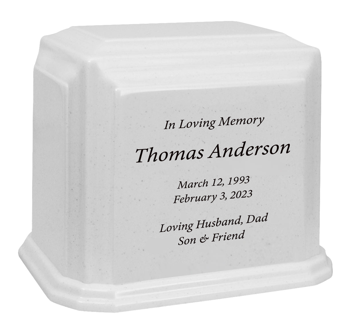 3D Heart Crystal White Monarch Granite Extra Large Adult Urn