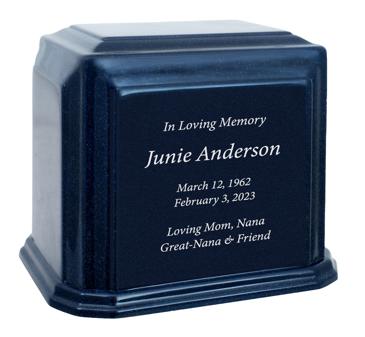 3D Rectangle Crystal Blue Monarch Granite Extra Large Adult Urn